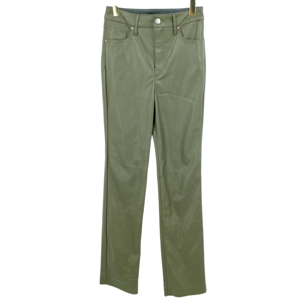 Express '90s Slim Super High Rise Faux Leather Pants Olive Green 2 Long‎ Soft